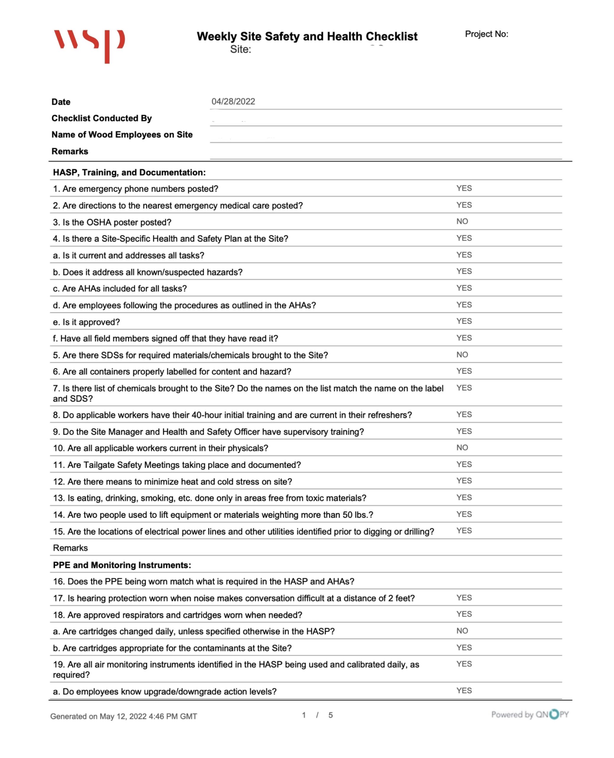 weekly safety checklist weekly safety checklist